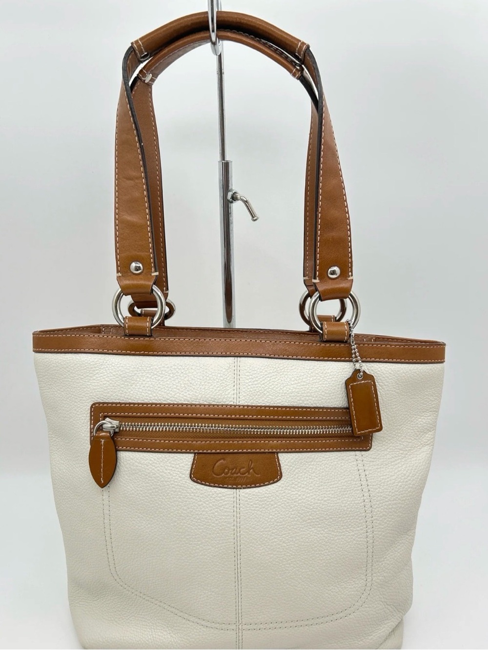Coach Cream and Tan Leather Tote Coach Handbag Penelope F14683